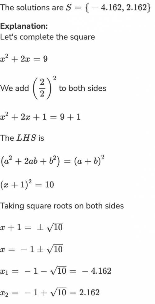Solve x^2-2x+1=9 by completing the square