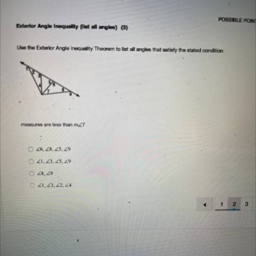 Use exterior angle inequality theorem to list all angles that satisfy the stated condition