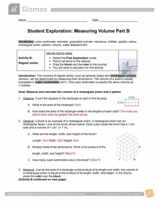 Student exploration:Measuring Volume answer key