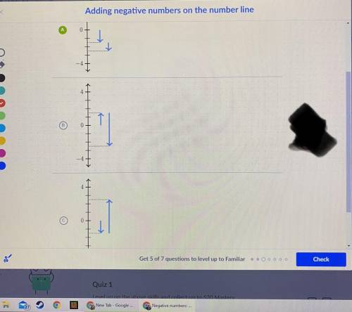 Which number line model represents the expression 1.5+(-4)?

Photo below | |V