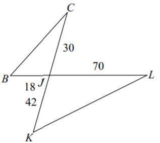 Find the missing length in units. The triangles are similar.
.