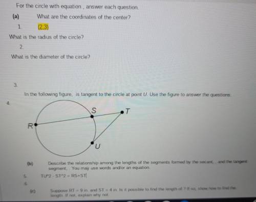 2.) What is the radius of the circle?

3.) What is the diameter of the circle?4.) In the following