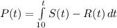 P(t) = \int\limits^t_{10} {S(t) - R(t)} \, dt