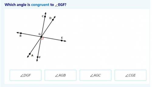 Which angle is congruent to EGF?
