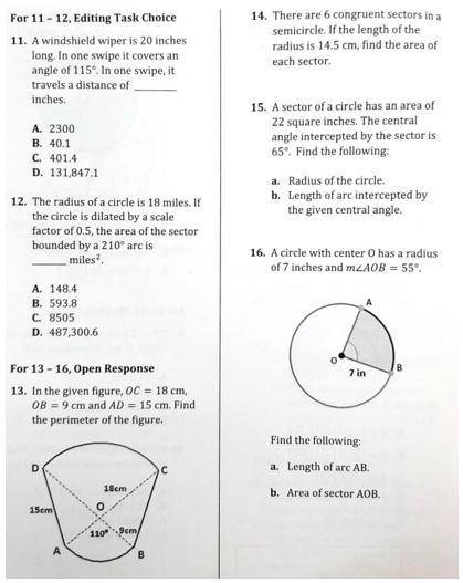 Arc Length and Area of Sector of Circles in my geometry class.