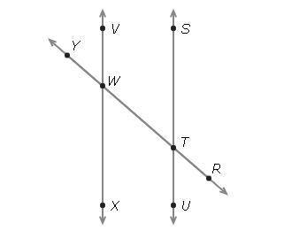 If SU and VX are parallel lines and mUTW = 131°, what is mVWT?