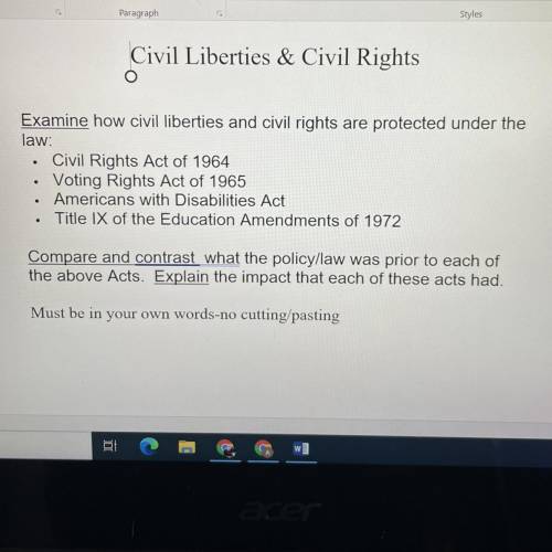 Examine how civil Liberties and civil rights are protected under the law.

compare and contrast wh