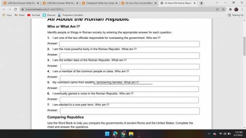 Identify people or things in roman society by entering the appropriate answer for each question