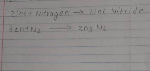 Zinc + nitrogen → zinc nitride