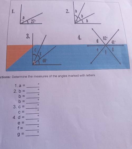 Determine the measures of the angles marked with letters