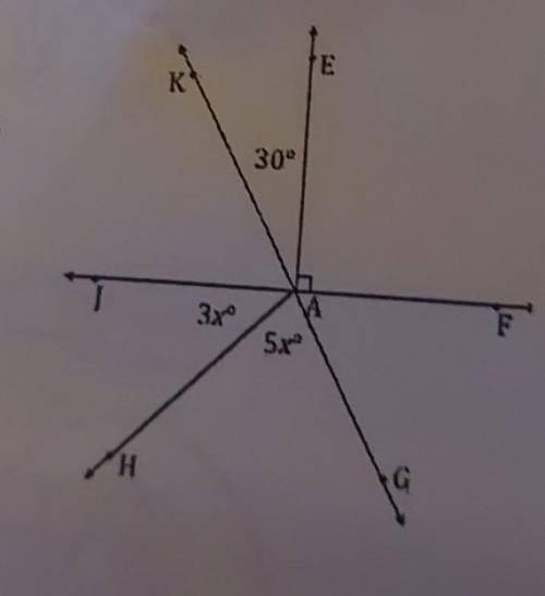 E In a complete sentence, describe the relevant angle relationships in the following diagram. That
