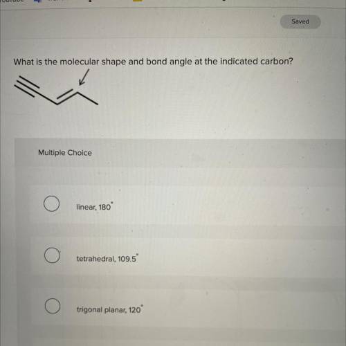 What is the molecular shape and bond angle at the indicated carbon?