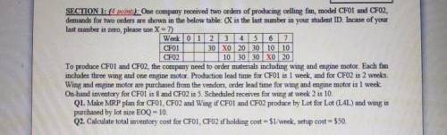 Q1.Make MRP plan for CF01, CF02 and Wing ifCF01 and CF02 produce by Lot for Lot (L4L) and wing is p