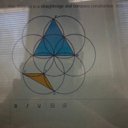 This diagram is a straightedge and compass construction, which triangle is equilateral? Explain how