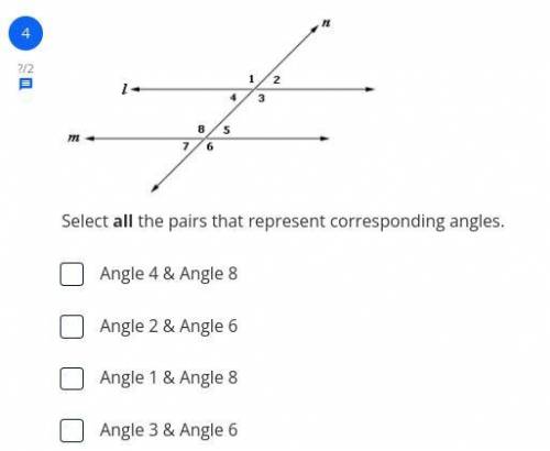 Select all the pairs that represent corresponding angles.