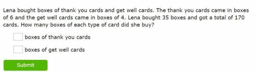 Lena bought boxes of thank you cards and get well cards. The thank you cards came in boxes of 6 and