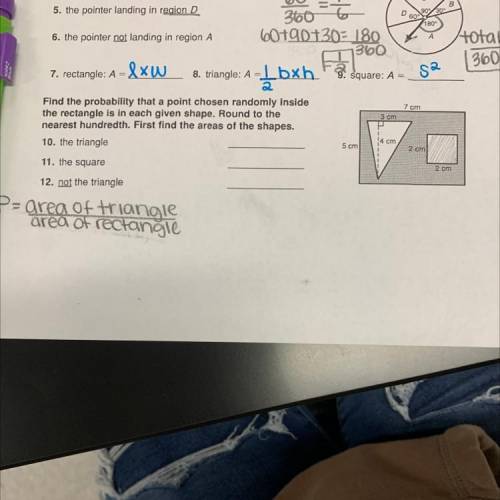 Find the probability that a point chosen randomly inside

the rectangle is in each given shape. Ro