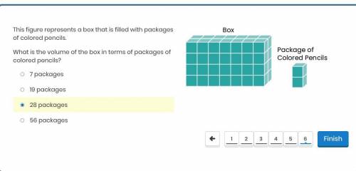 This figure represents a box that is filled with packages of colored pencils.

What is the volume