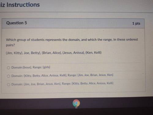 Which group of students represents the domain, and which the range, in these ordered pairs? (Jim, K