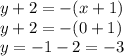 y+2=-(x+1)\\y + 2 = -(0+1)\\y = -1-2 = -3