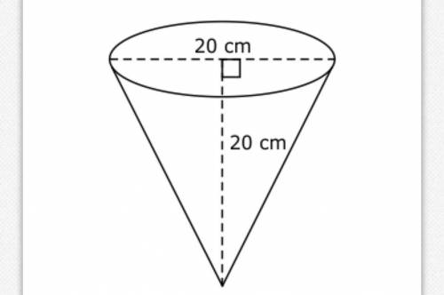 What is the approximate volume of the cone below?

Yep A.
419 cm3
B.
1,257 cm3
C.
2,094 cm3
D.