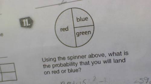 Using the spinner above, what is the probability that you land on red or blue?