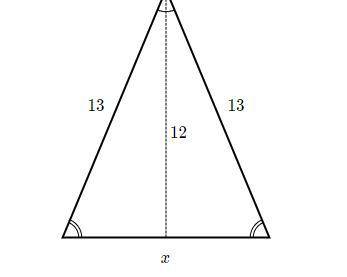 Find the value of x in the isosceles triangle shown below.

A: x=5B: x=25C: x=10D: x=√10