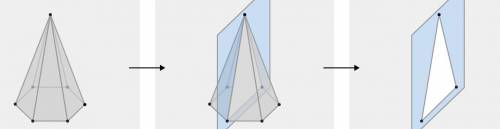 A slice is made perpendicular to the base of a square pyramid and through the vertex of the pyramid.