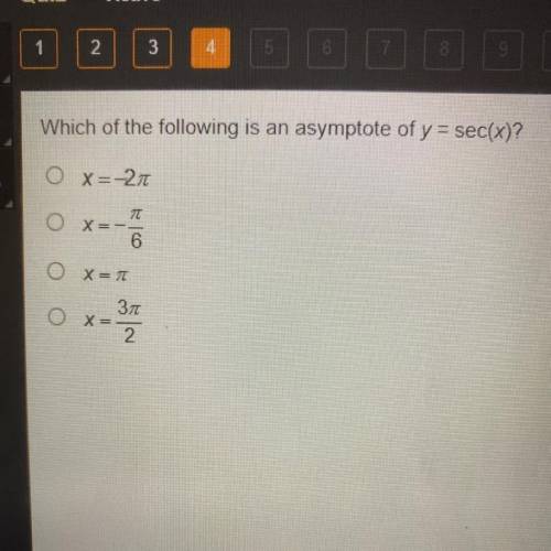 Which of the following is an asymptote of y = sec(x)?