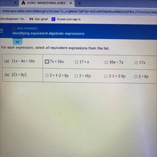 For each expression, select all equivalent expressions from the list.

(a) 11x - 4x + 10x
O 7x + 1